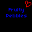 Red pixelated heart symbol above blue text reading 'Fruity Pebbles' on black background.