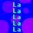 Blue background with purple circles and vertical cyan text reading "La" repeated in two