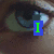 A pixelated eye with a blue square containing a green 'I' over the iris, next to a stylized black Chinese character with a blue 'Love' text overlay on white background.
