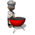 Animated contact sheet of a chef character cooking on a red grill across four frames with subtle pose and hand movement changes.