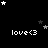 Black background with white and gray stars scattered across, repeated 'love<3' text in white pixelated font, and a gray rectangular overlay in the bottom-right corner.