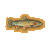 Pixelated fish icon with orange border, dark green body, light green underbelly, and red spot near tail, set against gray background.