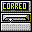 Animated sequence showing a yellow and black striped slot with white paper-like objects moving through it, accompanied by green text reading CORREO at the top.