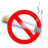 A 4-frame animated contact sheet showing a red prohibition symbol over a cigarette with smoke, paired with text comparing lighting a cigarette to writing a suicide note.