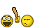 Yellow circular emoji faces with varied expressions and brown fists holding golden coins, arranged in a on gray background