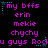Pixelated text in pink and blue on black background with repeated phrases and star symbols.