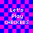 Pixelated text "Let's Play CHECKERS" on a blue and pink checkered background with visible pixelation and color bleeding in some areas.