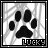 Two side-by-side pixelated images of a black paw print on white background with gray diagonal lines, each labeled 'LUCKY' at bottom.