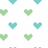 Pixelated heart shapes in light green and teal arranged in a grid pattern on a white background.