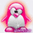 Pixelated pink-haired penguin with white body and feet, glowing pink aura, and black text reading 'McKenzie' on its chest.