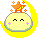 Four 40x40 pixel animated frames of a cartoon moon character with closed eyes, pink blush marks, and an orange star atop its head, each framed by a yellow crescent against gray background.
