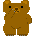 Two pixelated brown bears with black eyes and orange inner ears, one covering its face with a hand, the other waving.