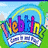 Pixelated Webkinz logo with rainbow arch over green grass and blue sky, featuring four distinct animal icons in a