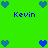 Green background with blue and light-blue pixelated hearts arranged in a pattern, each section containing the text 'Kevin' below two of heart icons