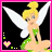 Animated contact sheet of a pixelated Tinker Bell character with changing heart symbols across six frames on a black background with pink border.