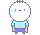 Pixelated character with white head, cyan eyes, red mouth, pink cheeks, light blue shirt with 'S' symbol, purple pants, and gray outline on gray background.