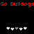 Red pixelated text 'Go BulldogsGo Bulldogs' spans the top of a black background, with two of white and gray plus signs below