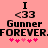 Pink background with black text and pink hearts; two identical static frames show 'I <33 Gunner FOREVER.' with heart symbols below.