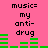 Pink background with black text 'music= my anti-drug' and green audio equalizer bars in two distinct animated states.