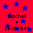 Red background with blue stars and repeated text 'Rachel + Leah bff' in black pixelated font.