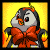 Animated contact sheet of a penguin character performing fire-breathing actions with text variations across frames on yellow background.