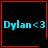 Four identical square with red borders display cyan text 'Dylan <3' on black backgrounds, each showing a distinct animation state