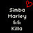 Red pixelated heart symbol above white pixelated text reading "Simba Marley && Killa" on black background.