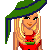 Pixel art contact sheet showing a watermelon-themed cartoon character in multiple poses with green pants, red top, and green hat holding a watermelon slice bag.