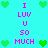 Pixelated cyan background with green heart icons and pink text reading 'I LUV U 50 MUCH' arranged in a pattern
