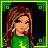 A 6-frame animated contact sheet showing a pixel-art country-themed icon with a female character, text variations, and partial body views against a black background with green decorative borders.