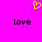 A bright pink background features a yellow pixelated heart symbol above two black pixelated 'Love' texts.
