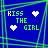 Blue background with green lines and text 'KISS THE GIRL' in white, alternating between white and green heart symbols.