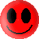 Six circular smiley face icons arranged in three on a gray background, each with distinct solid colors and black pixelated eyes and mouth