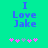 Pixelated blue text "I Love Jake" on bright green background with pink and gray star icons below.