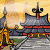 Animated contact sheet of a traditional East Asian architectural scene with pagoda-style buildings under changing sky conditions, displayed in 5x5 grid format.