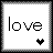 Pixelated black text 'love' with a vertical line on the left and a pixel heart symbol in the bottom right corner, all within a gray gradient border.