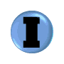 blue circular icons with black letter 'I' symbols, each icon showing slight variations in size and orientation across frames
