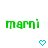 Green pixelated text 'mami' appears above a cyan heart symbol, with the heart's outline changing from solid to dashed in the second frame.