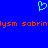 Blue background with a cyan pixelated heart symbol above orange text reading 'lysm sobrinlysm sobrin' in blocky font.