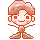 Pixel art contact sheet of four animated frames showing a character with light brown hair, pink cheeks, and orange outline in various poses against gray background.