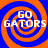 Four identical orange and blue spiral patterns with 'GO GATORS' text in white pixelated font, arranged in a on an orange background