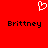 Red background with white pixelated heart symbol above two black pixelated 'Brittney' text instances.