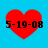 Four red heart shapes on a blue background, each with black text reading '5-19-08' below the hearts.