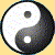 twelve circular yin-yang symbols with black and white swirling patterns, each containing a small dot of the opposite color, set against a light yellow background