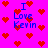 Pixelated icon with bright pink background, red heart symbols scattered throughout, and blue text reading "I Love Kevin" in two vertical sections.