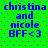 Green background with pink dots, blue text reading 'christina and nicole BFF<3' in four identical quadrants.