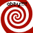 Four identical red and white spiral patterns arranged in a , each with black text reading 'abby!!!!!' at the top