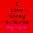 Red background with black text reading "I Love Corey 9/16/06" and five purple hearts, two of which change color between frames.