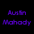 Pixelated image with purple text 'Austin Mahady' and '❤'s The Used' above a partial photo of a woman in a black top against a light background.
