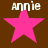 Four identical pink star icons arranged in a on brown background, each with white text "Annie" above it